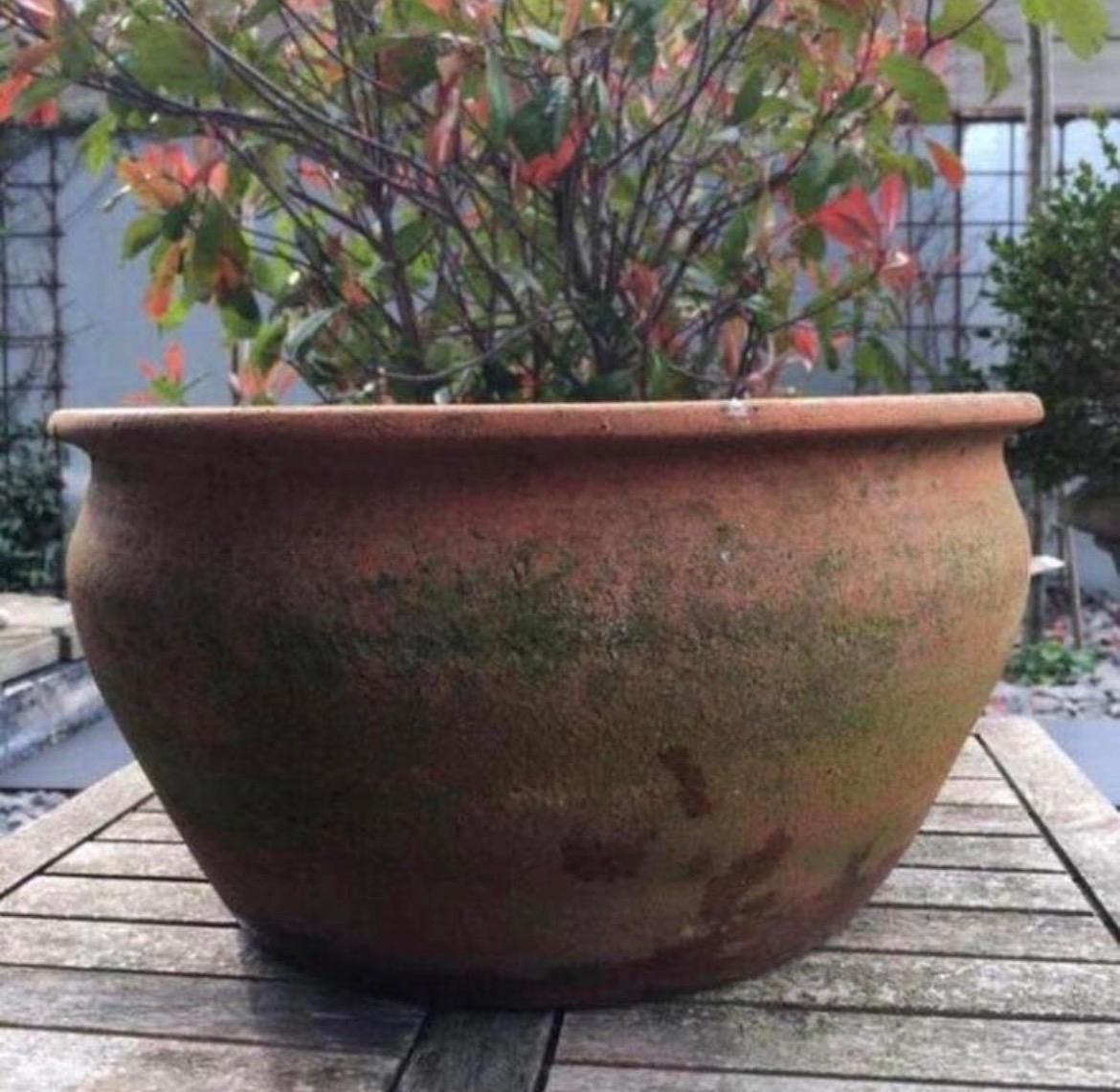 Antieke unieke terracotta bloempot van 36cm, Gebruikt, Rond, Binnen, Minder dan 40 cm