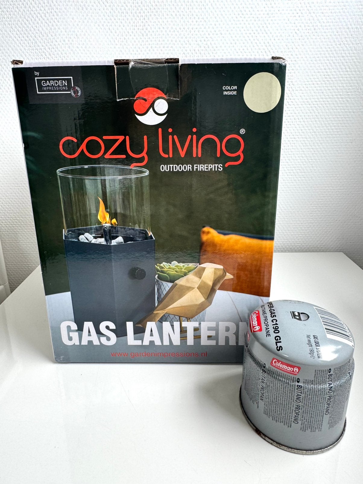 Cozy Living gas lantaarn (tafelhaard) incl gasflesje *nieuw*, Ophalen of Verzenden, Zo goed als nieuw