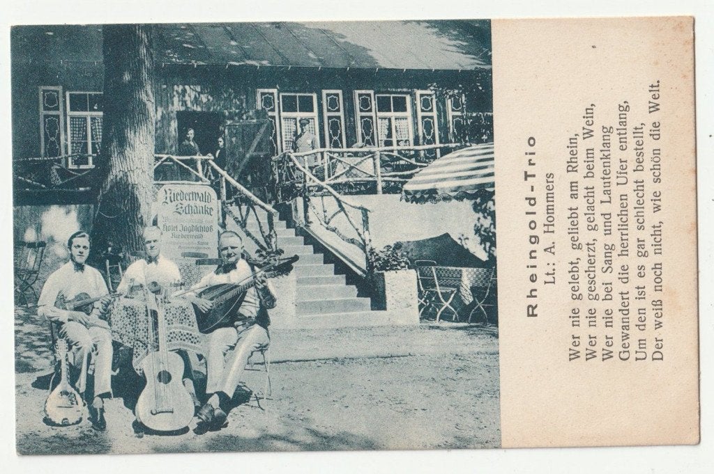 Rheingold Trio oude ansichtkaart Niederwald, Ophalen of Verzenden, 1920 tot 1940, Ongelopen, Duitsland