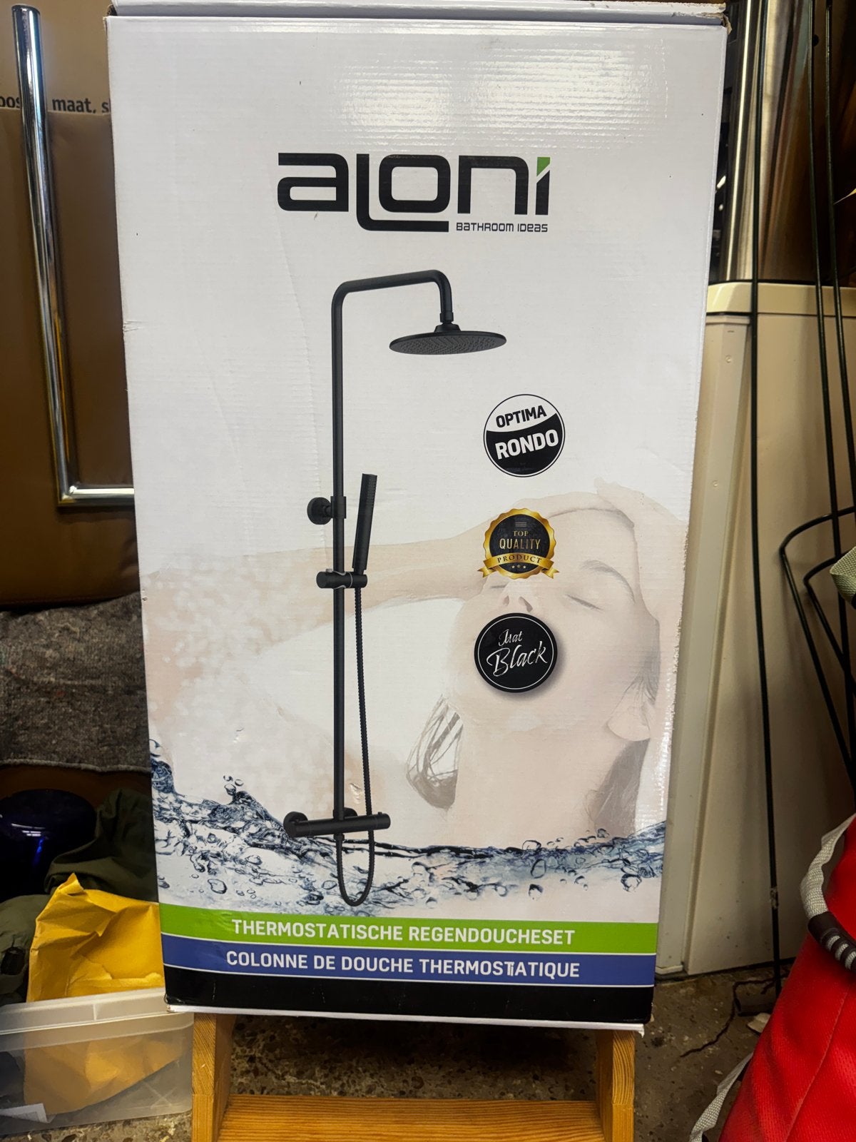 ALONI Optima Rondo thermostatische douchekolom mat zwart, Doe-het-zelf en Verbouw, Sanitair, Ophalen, Nieuw, Douche