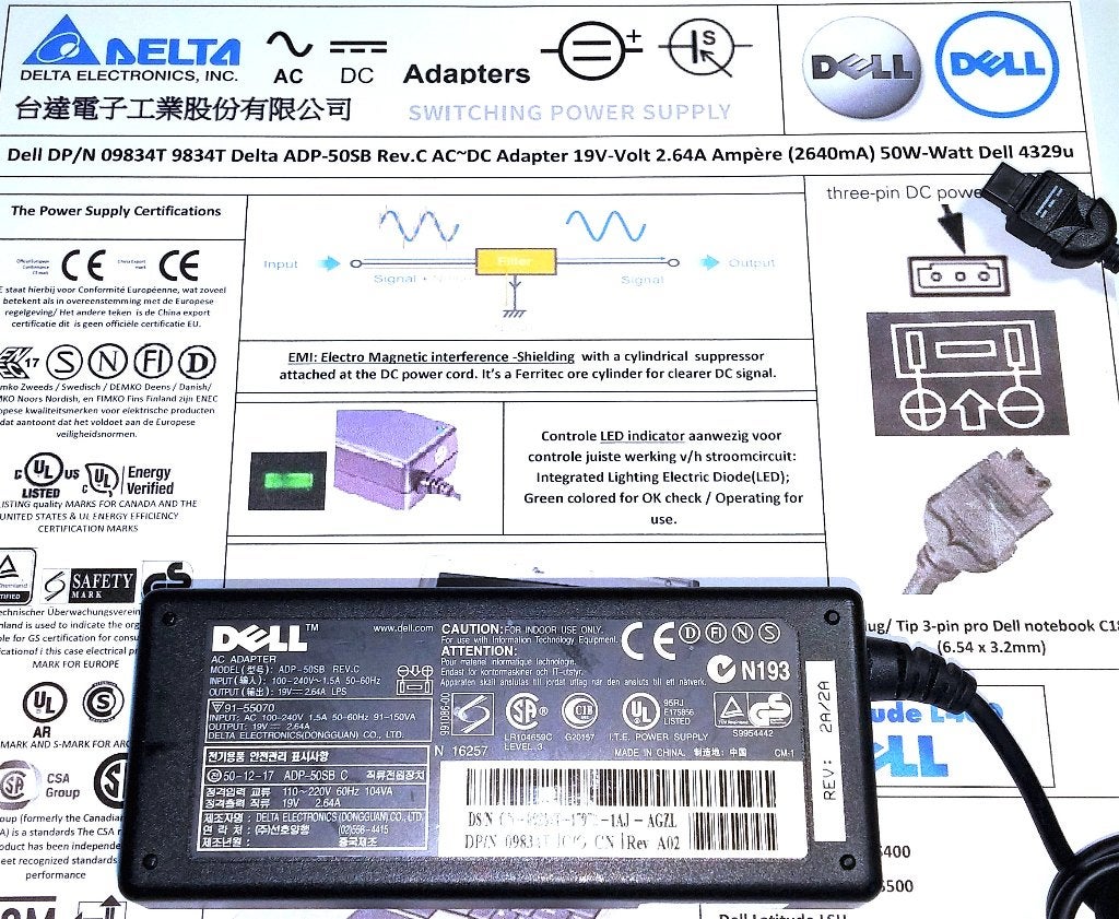 Dell 09834T ADP-50SB 4329U 19V 2.64A 50W Adapter oplader, Ophalen of Verzenden, Zo goed als nieuw
