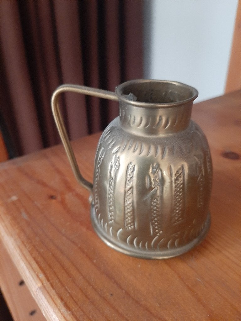 koperen bewerkt kannetje met hengsel, Antiek en Kunst, Antiek | Koper en Brons, Ophalen of Verzenden, Koper