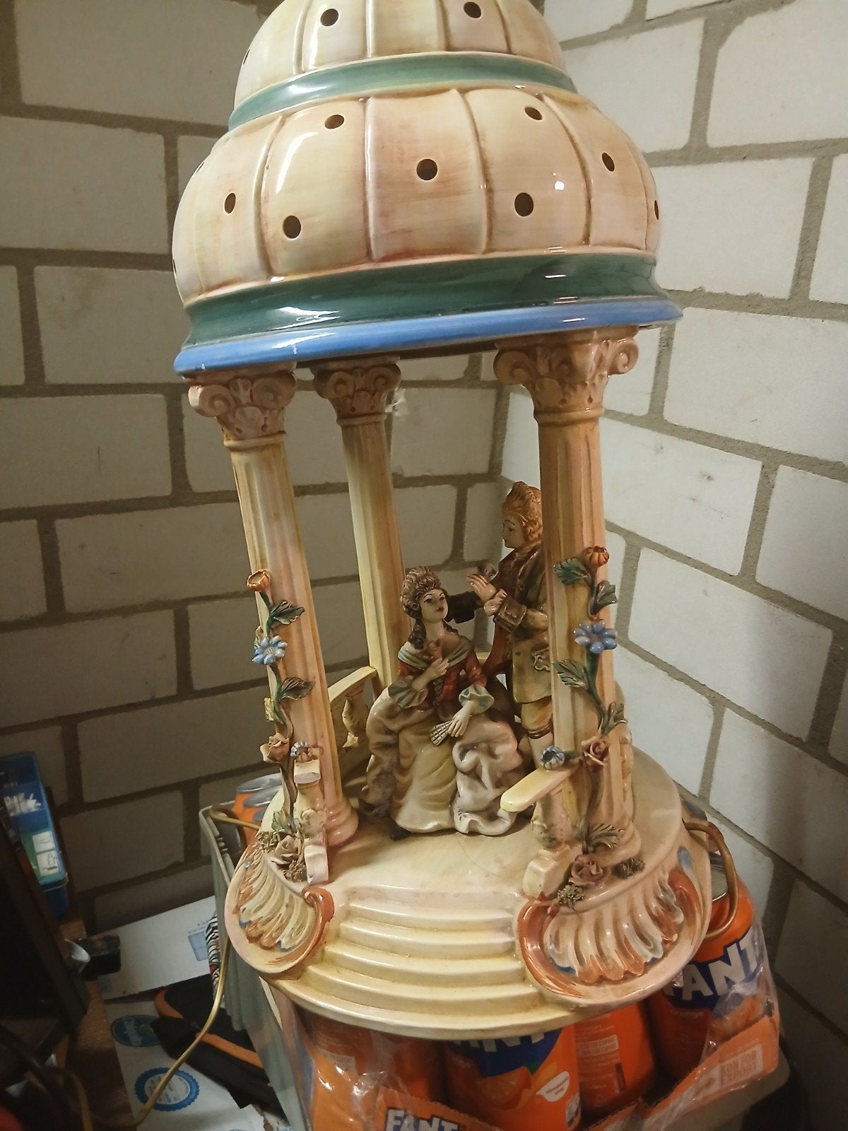 Vintage Porseleinen Prieel-Lamp met Romantische Scène, Ophalen of Verzenden