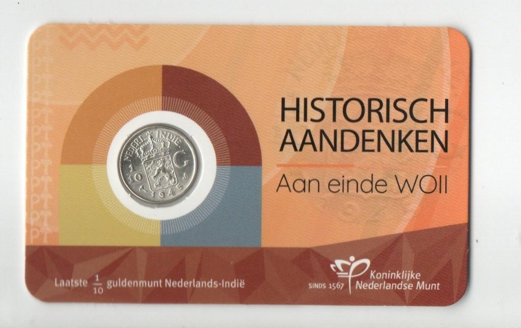 Coincard De laatste ⅒ Guldenmunt Ned-Ind 1945 S, Verzenden, Koningin Beatrix