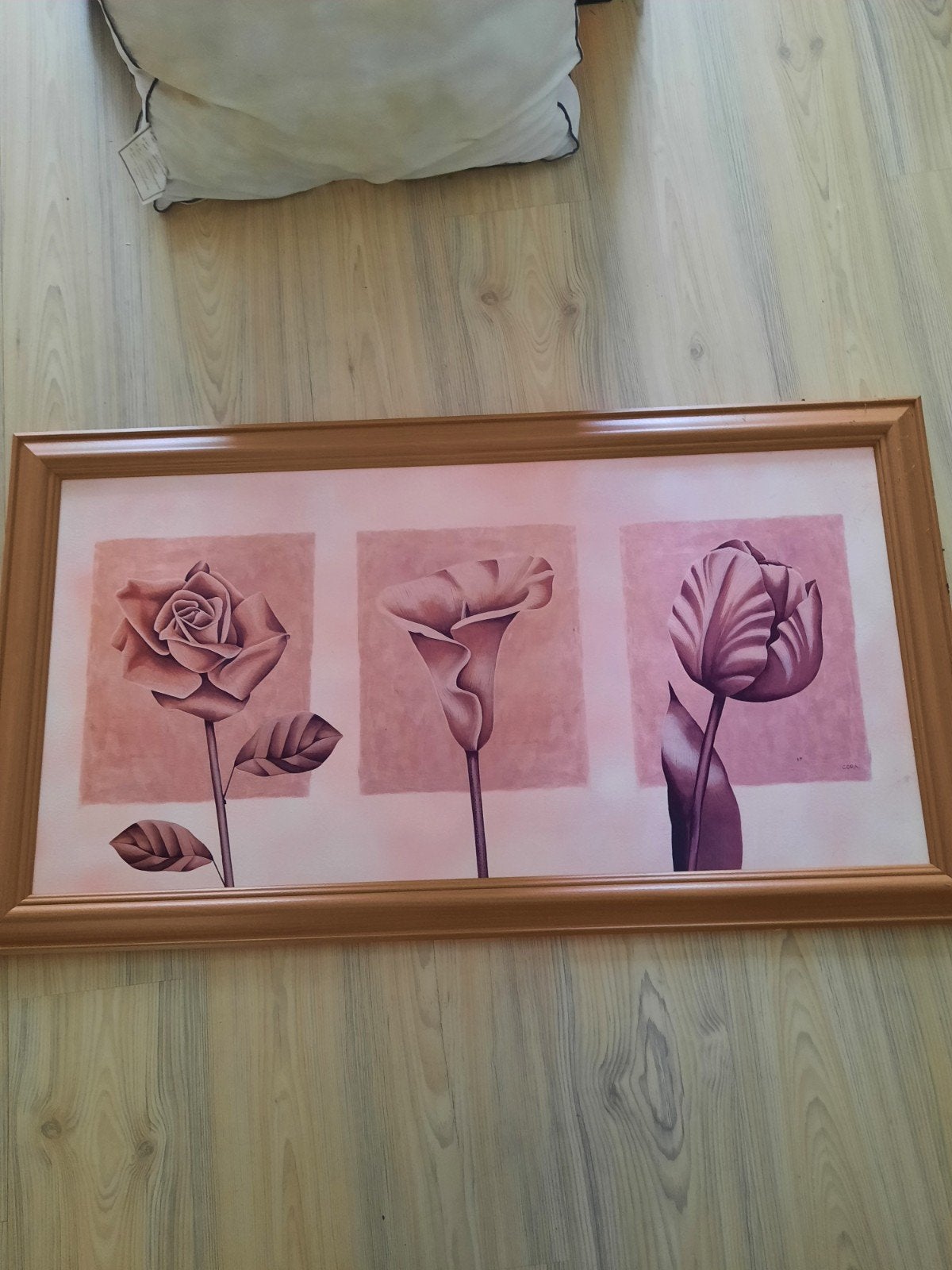 Schilderij met bloemen: roos, aronskelk en tulp, Ophalen