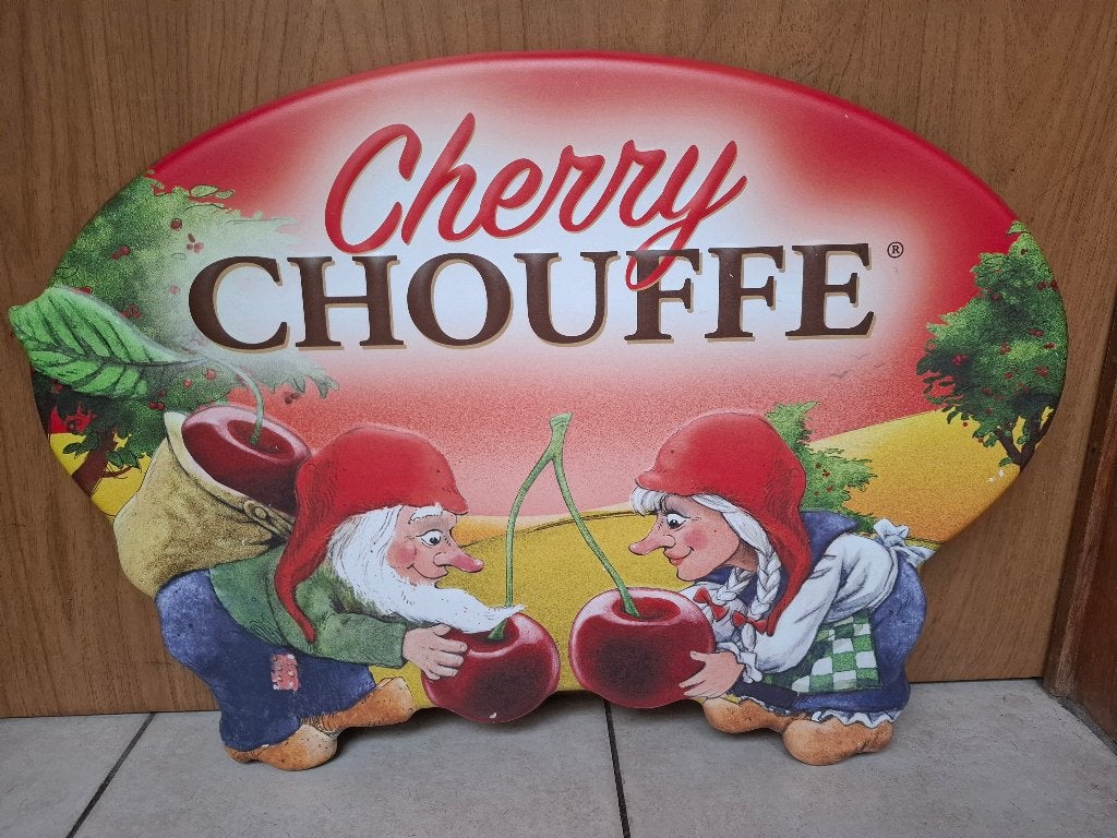 reclamebord Cherry Chouffe (nieuw in verpakking), Verzamelen, Biermerken, Ophalen of Verzenden, Nieuw, Reclamebord, Plaat of Schild