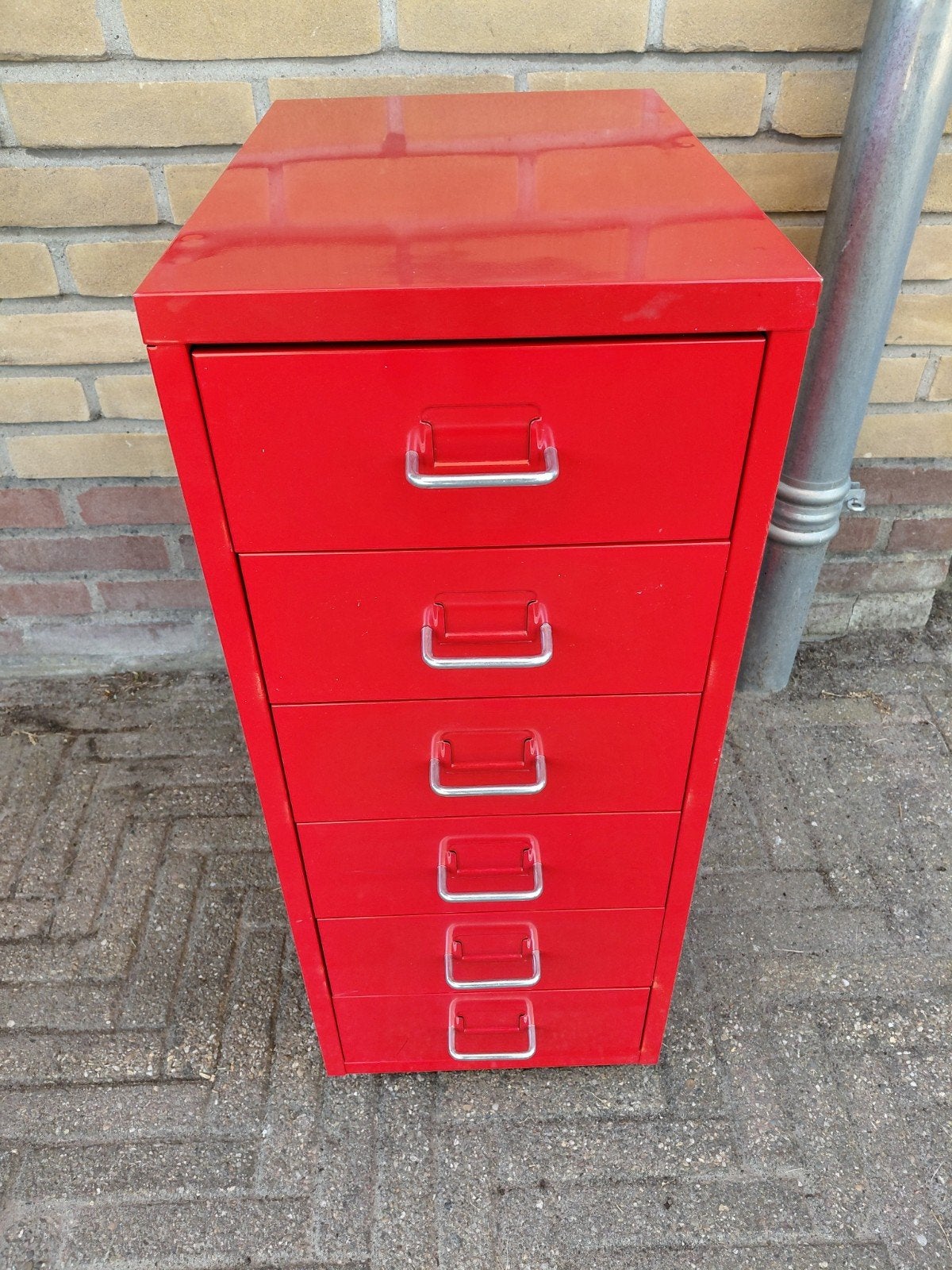 Ikea ladeblok op wielen rood metaal, Ophalen, Minder dan 50 cm, Gebruikt, 5 laden of meer