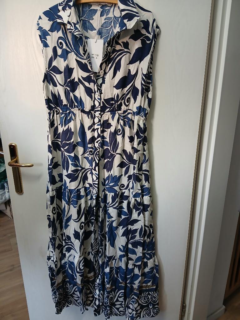 Linnen en katoenen Jurk, Blauw, Sweet Girl, Maat 46/48 (XL) of groter, Nieuw