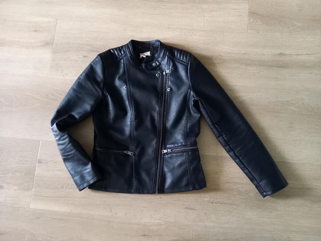 Stoere zwarte Only imitatie leren jas/ bikerjack  maat 152, Ophalen of Verzenden, Gebruikt