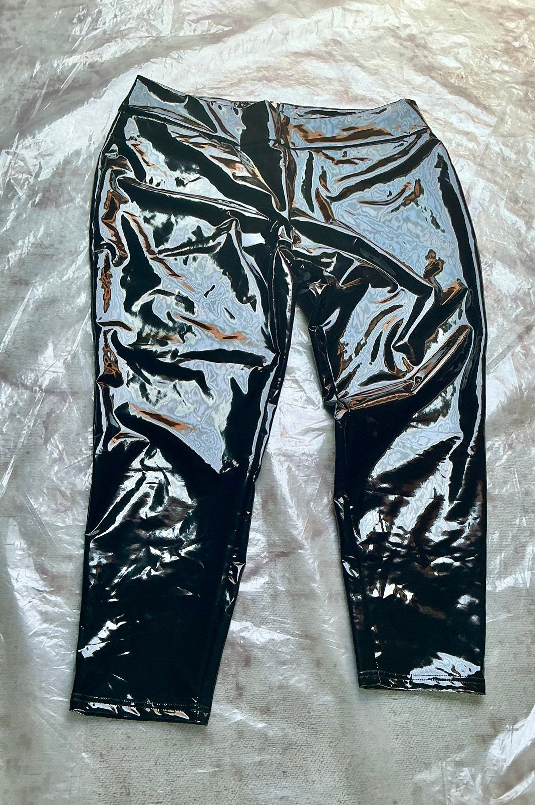Lakbroek maat XL 98 cm lang stretch lak taille 52 heup 64 cm, Verzenden, Zwart, Maat 46/48 (XL) of groter, Nieuw