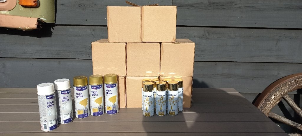 Partij goud spray verf bussen, Ophalen, Overige kleuren, Nieuw, Verf