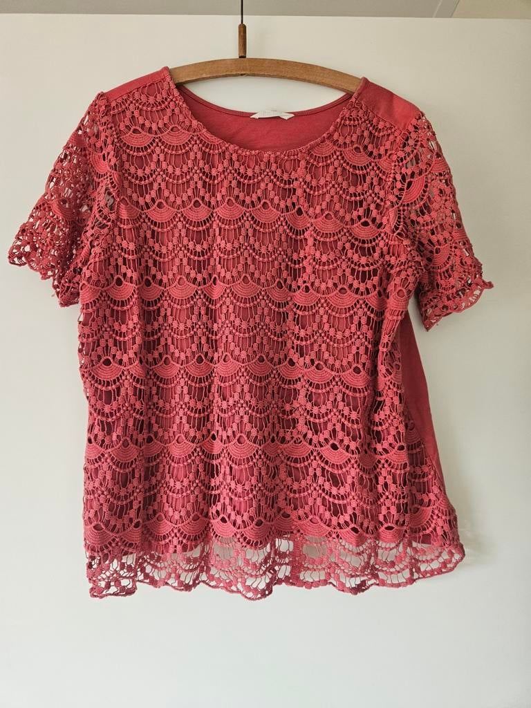 Oudroze shirt met kanten voorkant. Revelation. Maat M, Ophalen of Verzenden, Zo goed als nieuw, Maat 38/40 (M), Roze