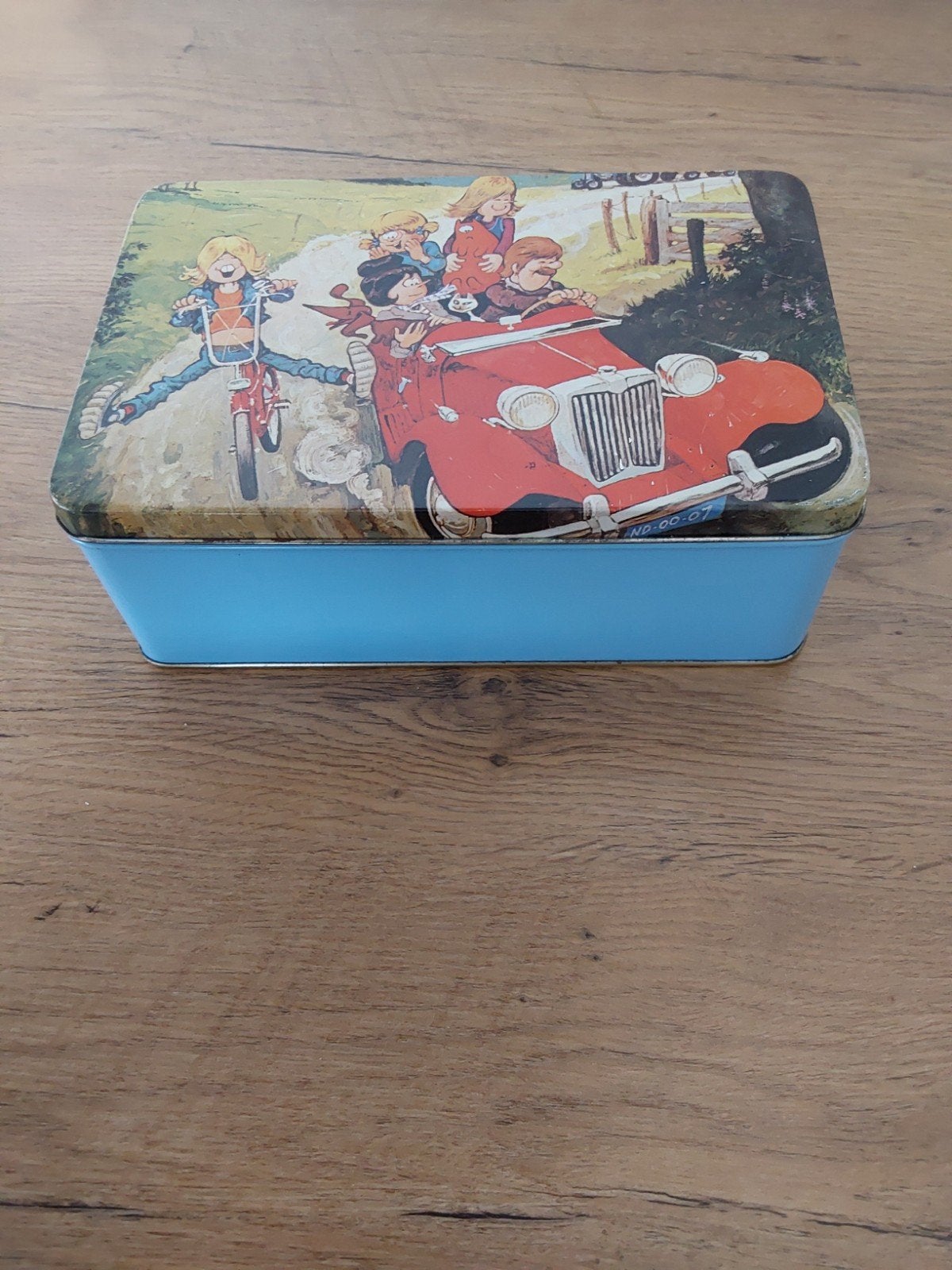 Vintage blikken trommel Jan, Jans en de kinderen, Ophalen of Verzenden, Gebruikt, Koek(jes), Overige merken
