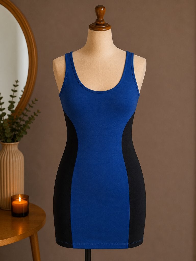 Jurk jurkje blauw/zwart rits maat 38/M stretch ZGAN, Maat 38/40 (M), Blauw, Ophalen of Verzenden, Zo goed als nieuw