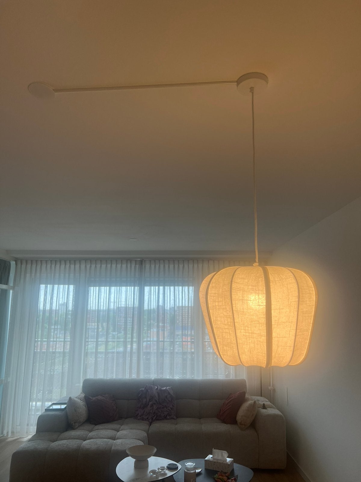 Japandi hanglamp light en living 40cm met stoffen kap, Huis en Inrichting, Lampen | Hanglampen, Ophalen, Japandi, Zo goed als nieuw