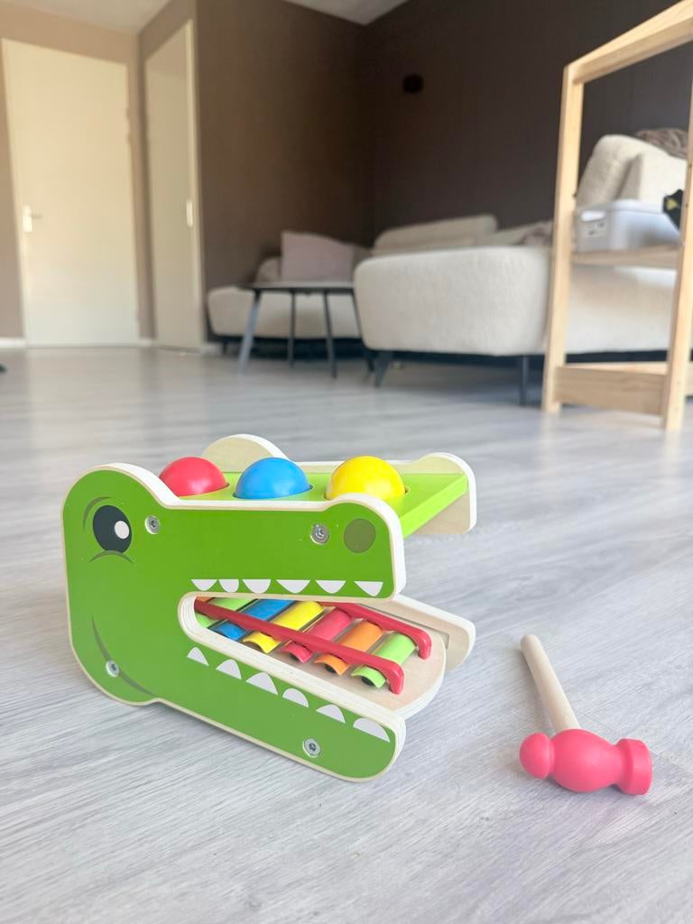 Houten Krokodil Xylofoon met Hamertje en Ballen, Ophalen, Zo goed als nieuw, Overige typen, Met geluid