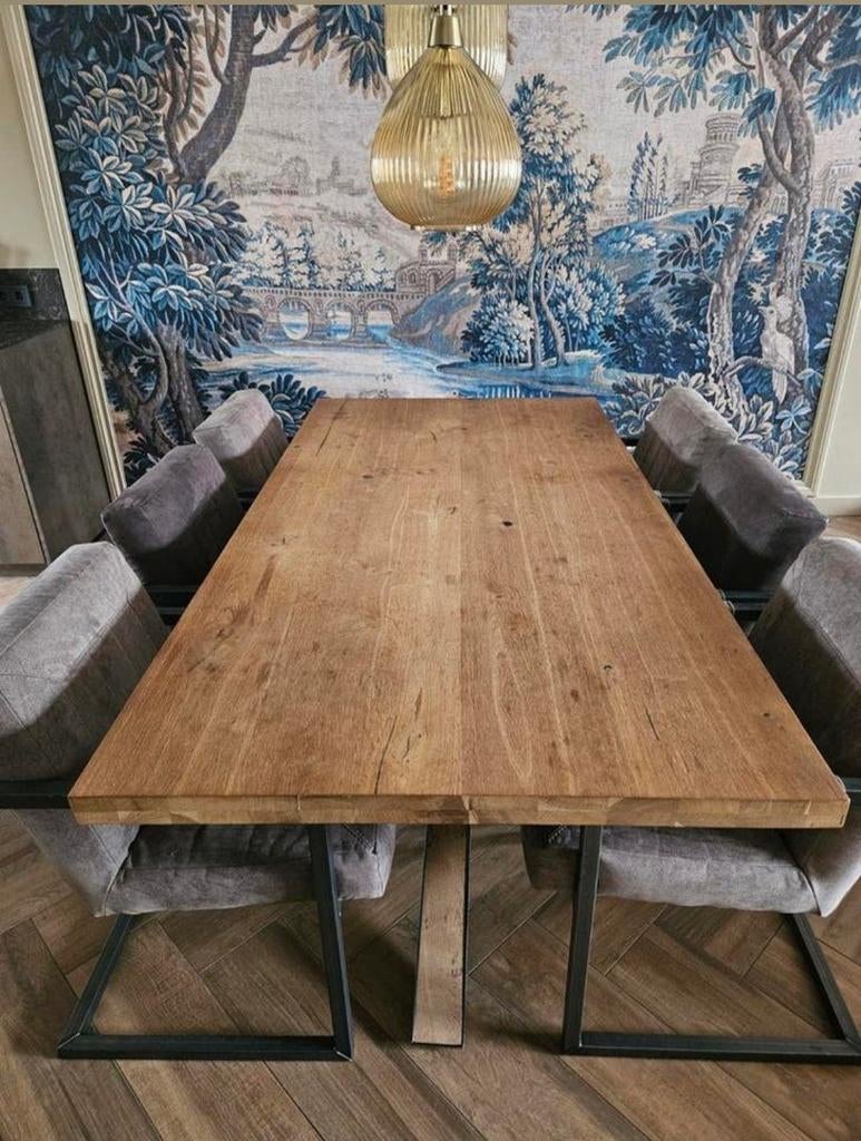 DEZE WEEK OPHALEN Gave massieve eikenhouten Eettafel, Huis en Inrichting, Tafels | Eettafels, Ophalen, 200 cm of meer, 50 tot 100 cm