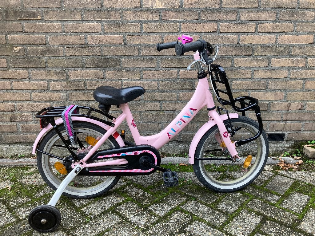 Fiets 16 inch, Ophalen, Terugtraprem, Zijwieltjes, Alpina