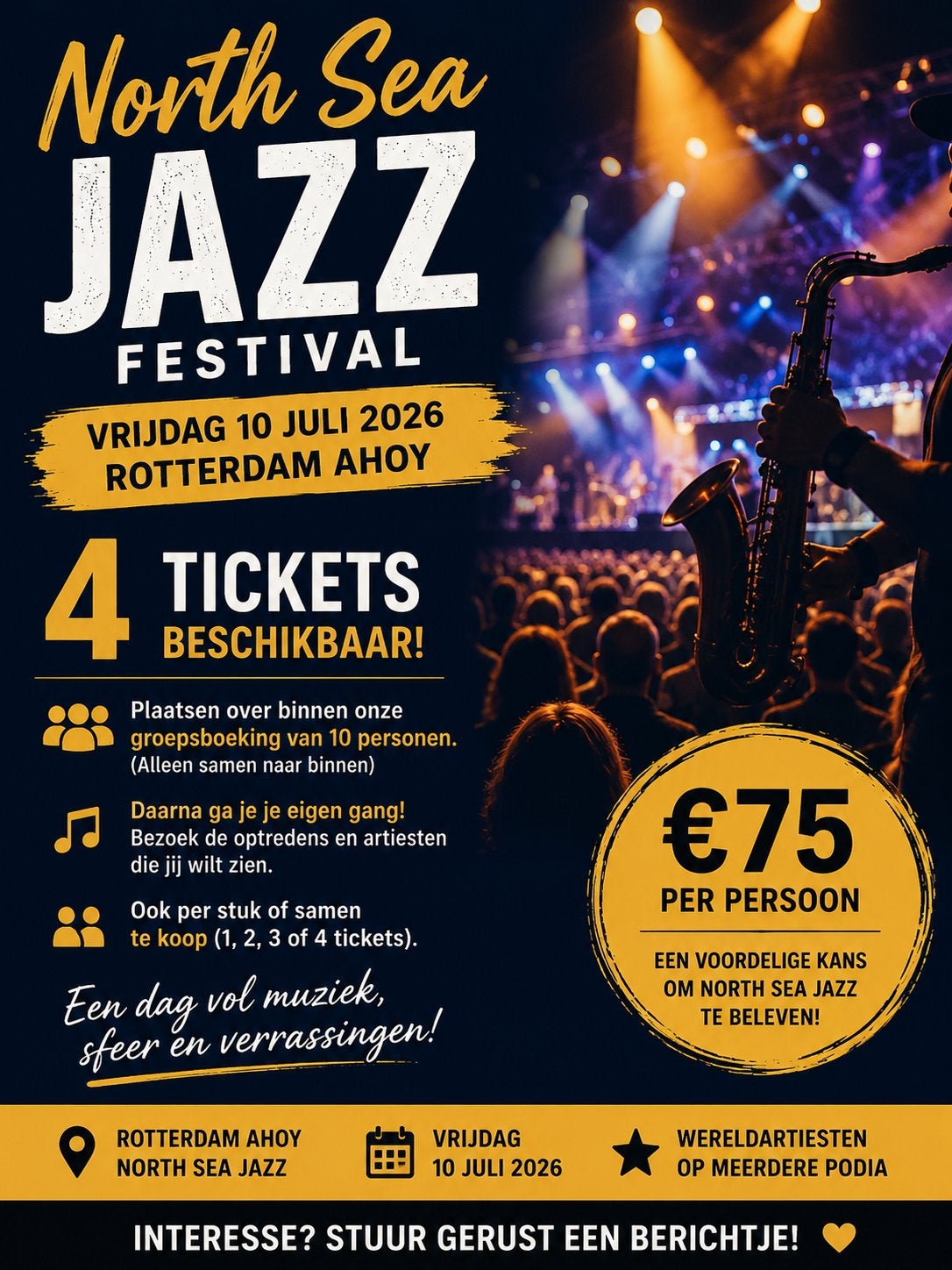 North Sea Jazz Festival 10 juli – €75 p.p., Tickets en Kaartjes, Drie personen of meer