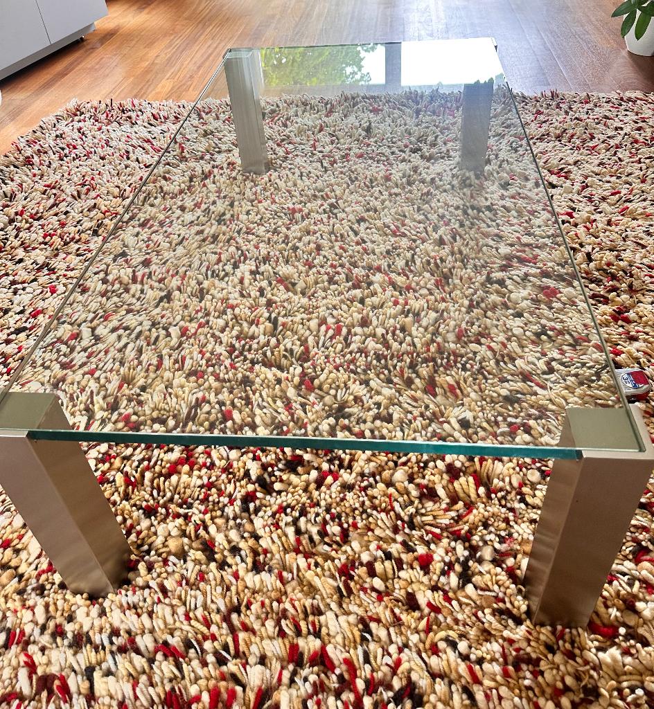 Glazen salontafel, Huis en Inrichting, Tafels | Salontafels, Ophalen, Gebruikt, 100 tot 150 cm, 50 tot 100 cm