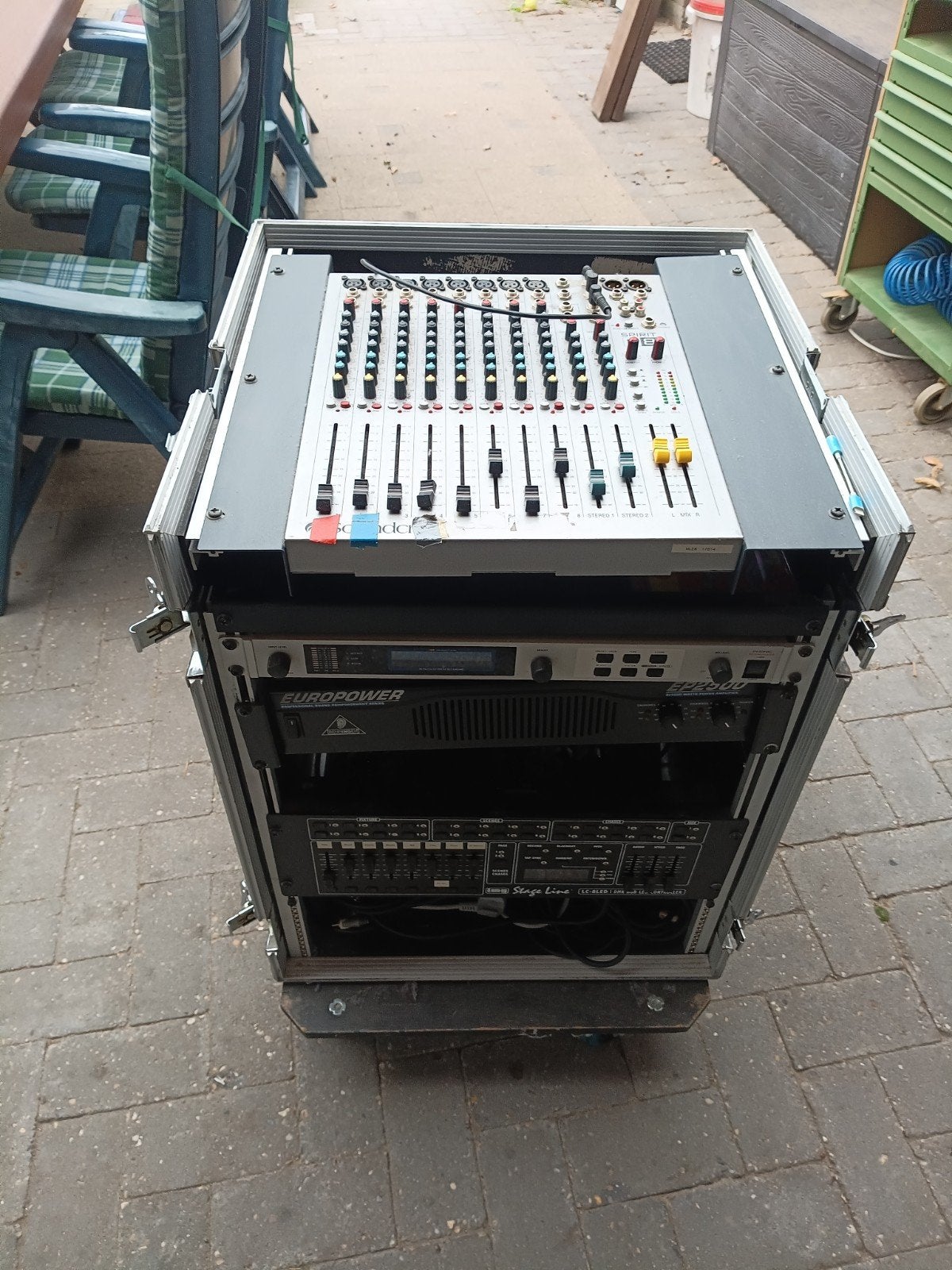 Mengpaneel met versterker, 2 boxen en kabels, Muziek en Instrumenten, Mengpanelen, Ophalen, Gebruikt, 5 tot 10 kanalen, Microfooningang