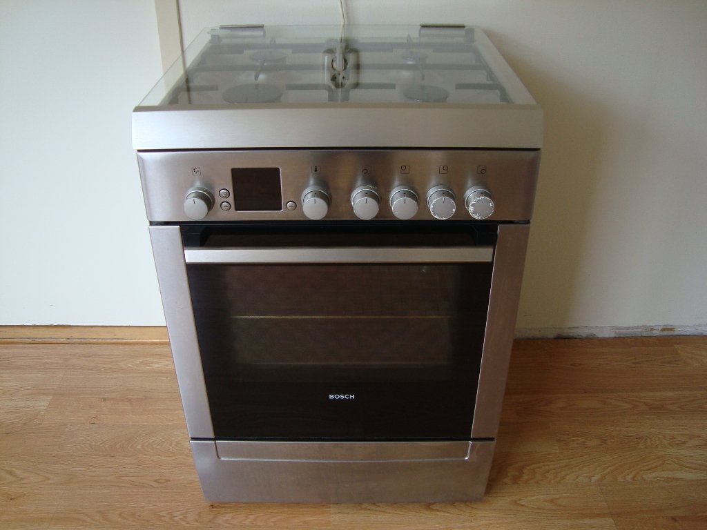 Bosch HSV442050N Gasfornuis met elektrische oven, RVS, Witgoed en Apparatuur, Ophalen, Gebruikt, 4 kookzones, Energieklasse A of zuiniger