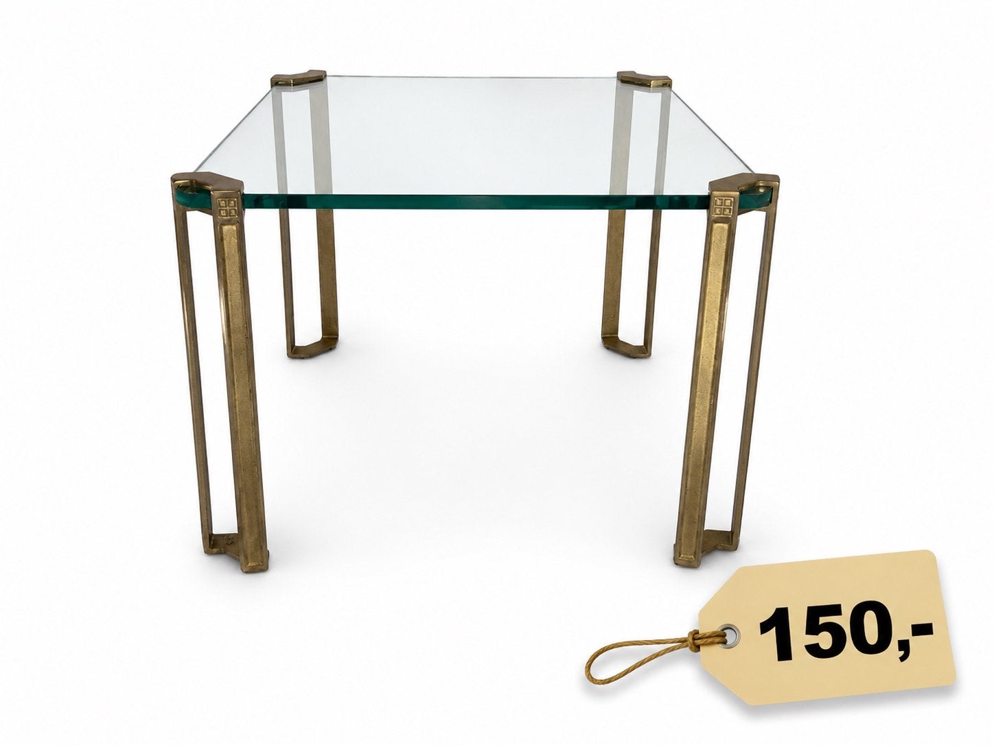 salontafel – glas & messing – jaren 70  Peter Ghyczy, Ophalen, 100 tot 150 cm, Vierkant, 50 tot 100 cm