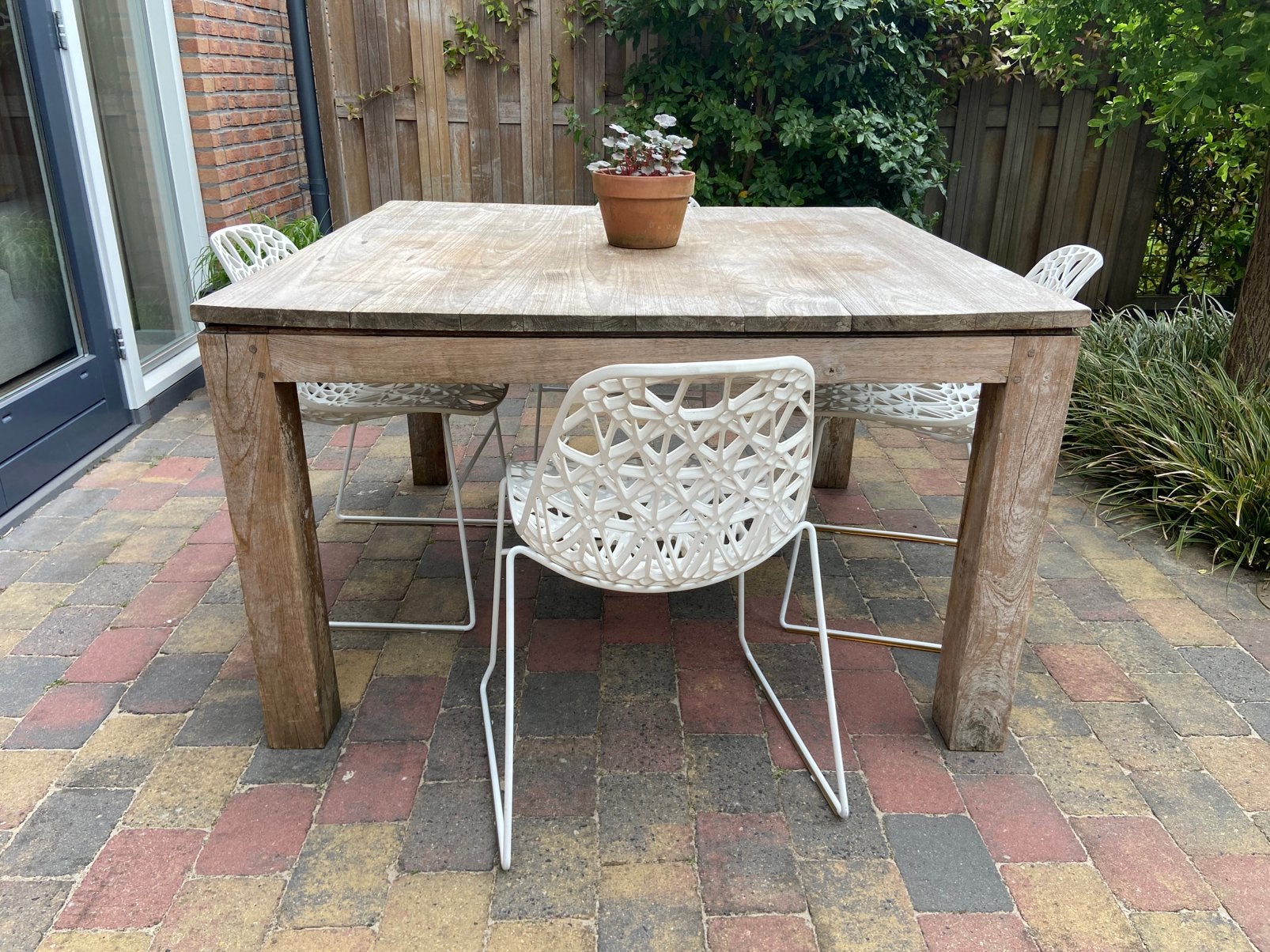 Vierkante teakhouten tuintafel 130 cm, Ophalen, Gebruikt, Vierkant, Teakhout
