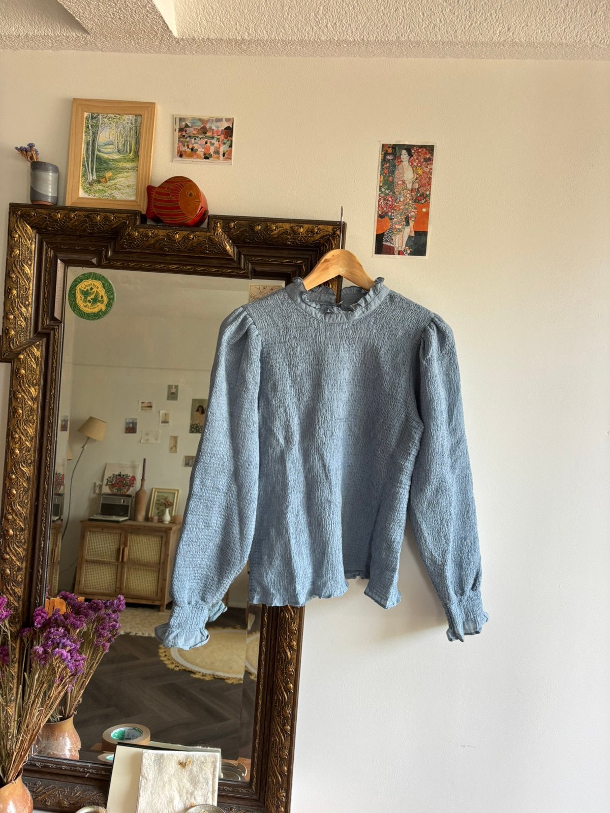 Antik batik blouse 36/38, Kleding | Dames, Blouses en Tunieken, Ophalen of Verzenden, Gedragen, Maat 36 (S), Blauw