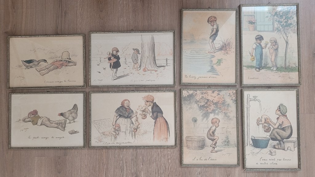 8 kunstprenten van Georges Redon, Ophalen, Dagelijks leven, Overige technieken, 1900 - 1949