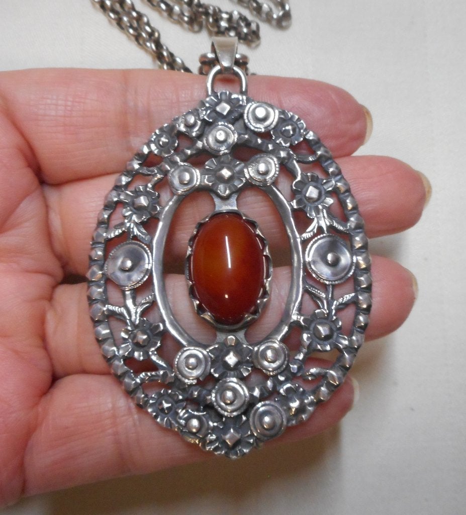 Zilveren jasseron ketting met grote antieke hanger nr.913, Verzenden, Zilver, Ketting