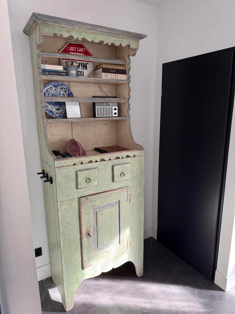 Brocante servieskast in mintgroen hout, Ophalen
