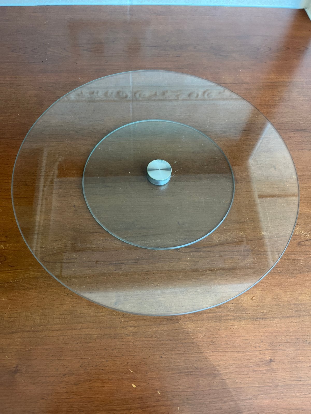 Glazen draaiplateau - serveerschaal doorsnede 34 cm, Ophalen of Verzenden, Zo goed als nieuw, Glas, Overige stijlen