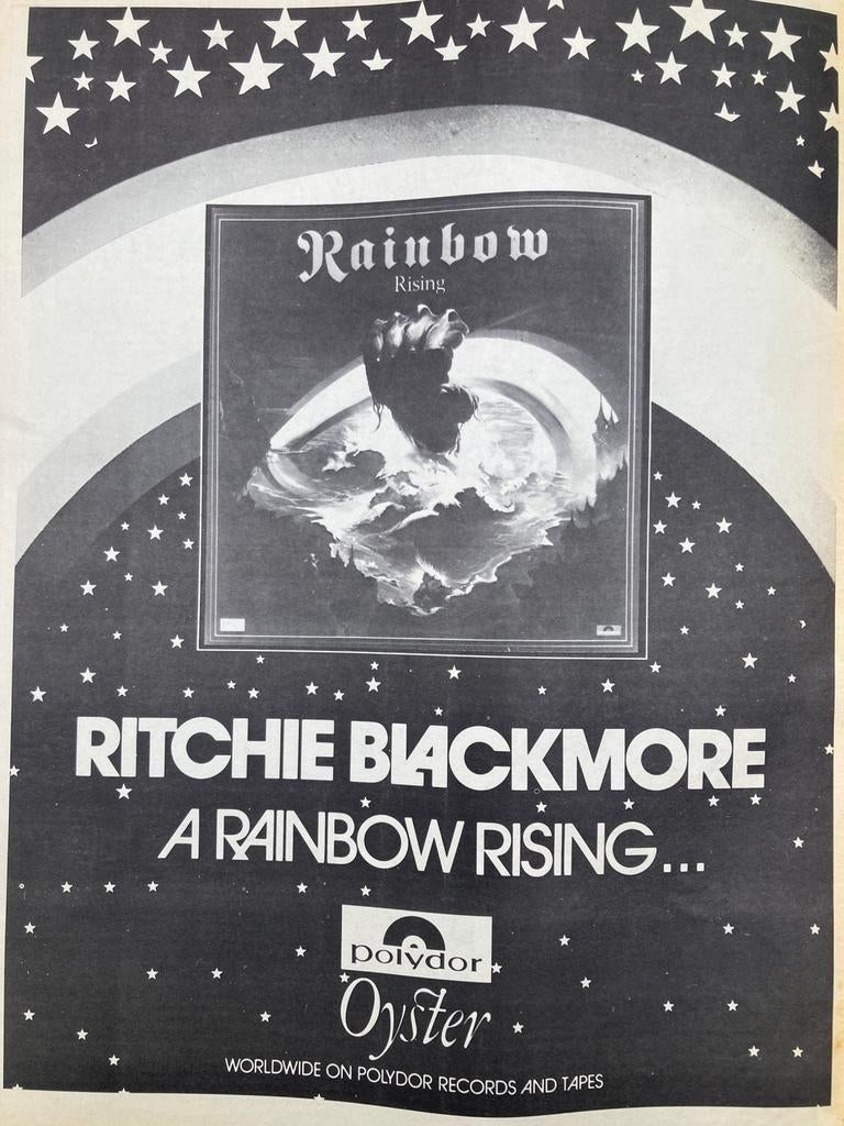 Paginagrote A3 advertentie RAINBOW Rising release, Ophalen of Verzenden, Gebruikt