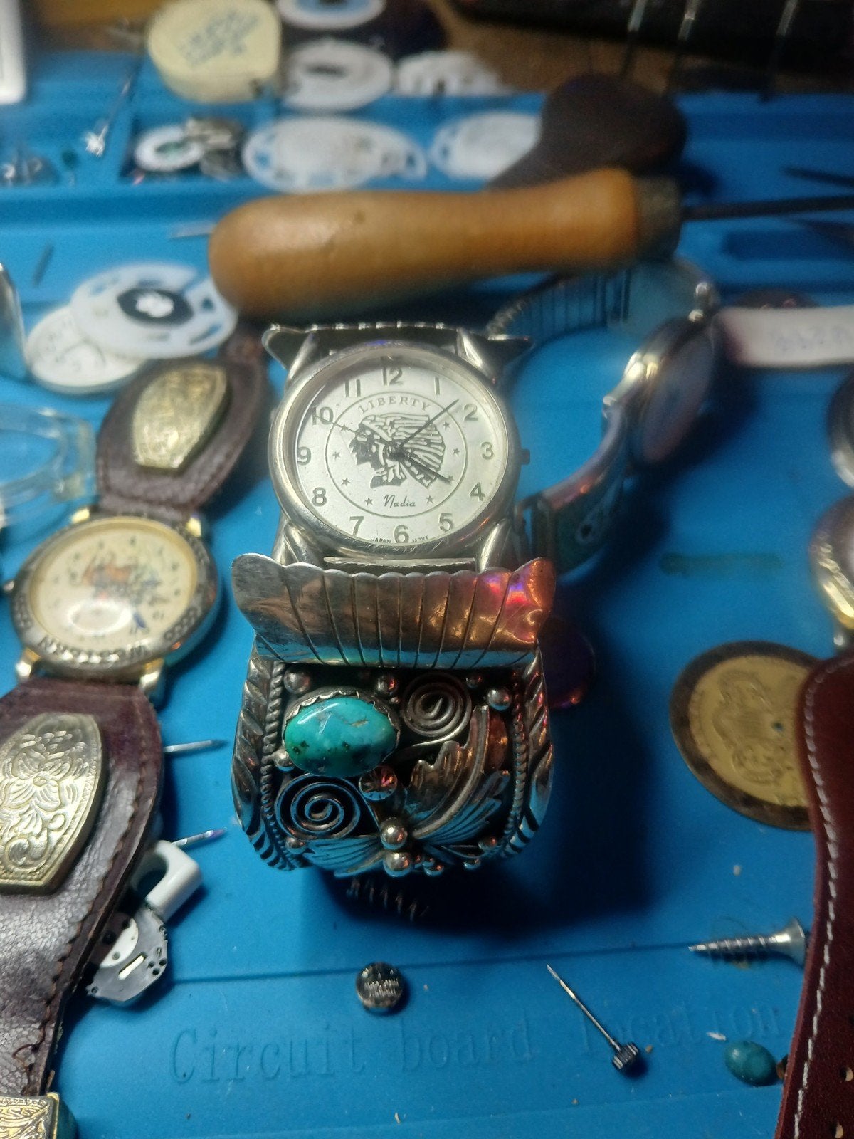 Unieke Navajo horloge met turkoois in zilveren band, Ophalen of Verzenden