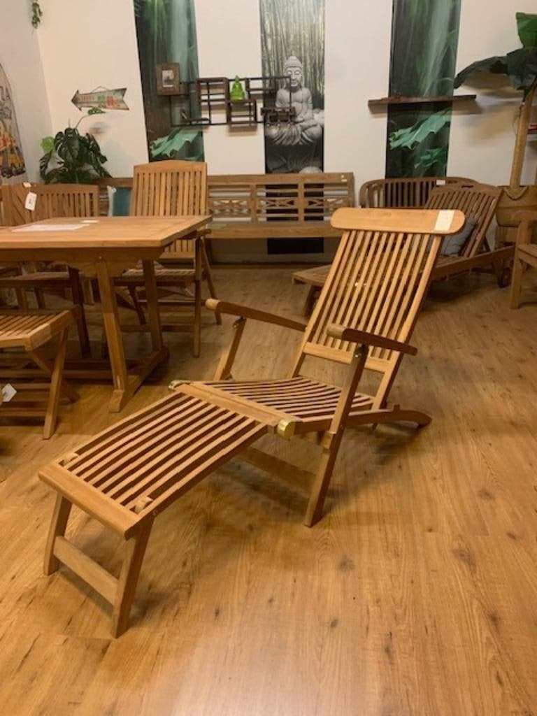Deckchair massief TEAK is opklapbaar, charmante ligstoel., Tuin en Terras, Ophalen, Nieuw