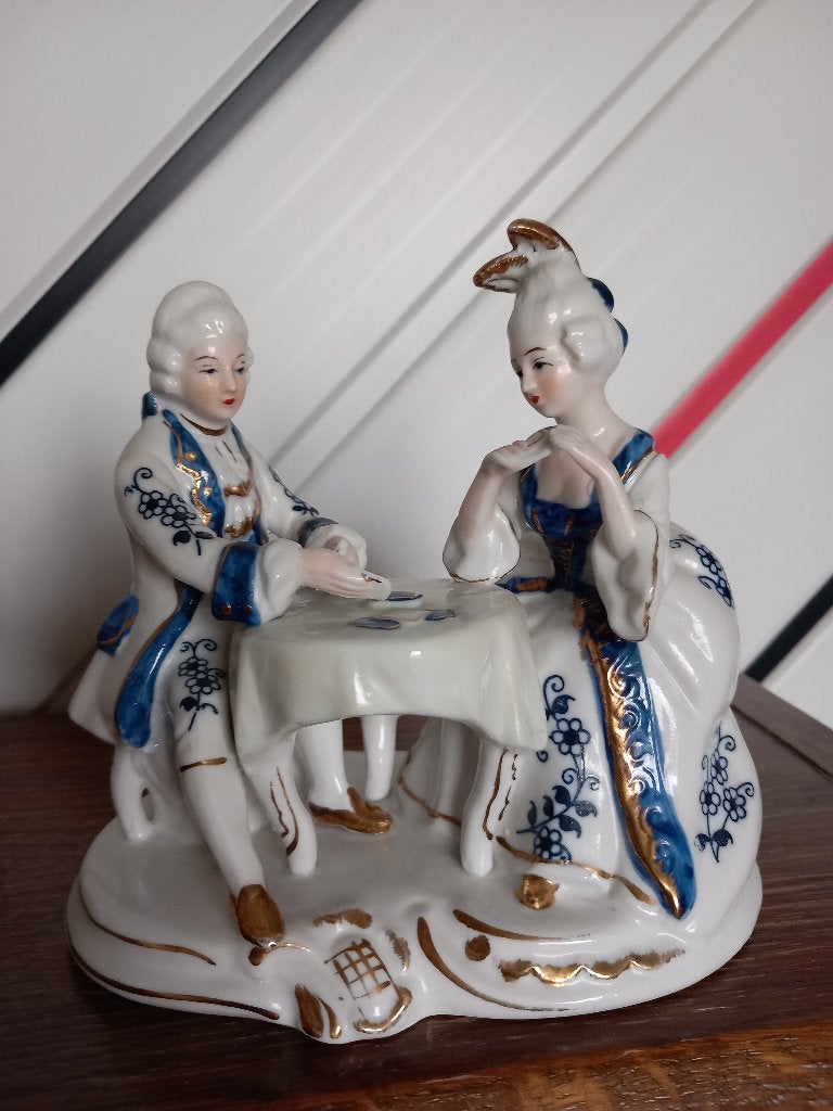 Vintage beeldjes Kaartspelers Porcelaine Fine China Bone, Ophalen