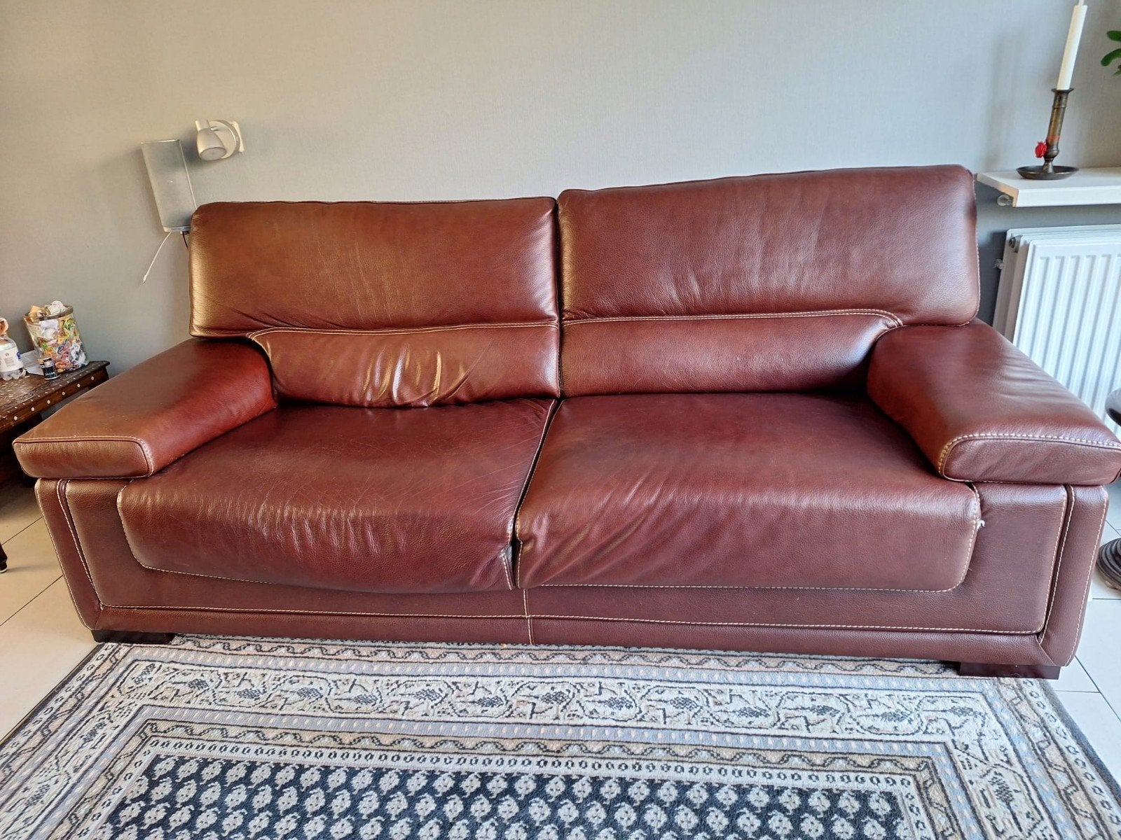 2x 2-zitter lerenbank., Ophalen, Gebruikt, Leer