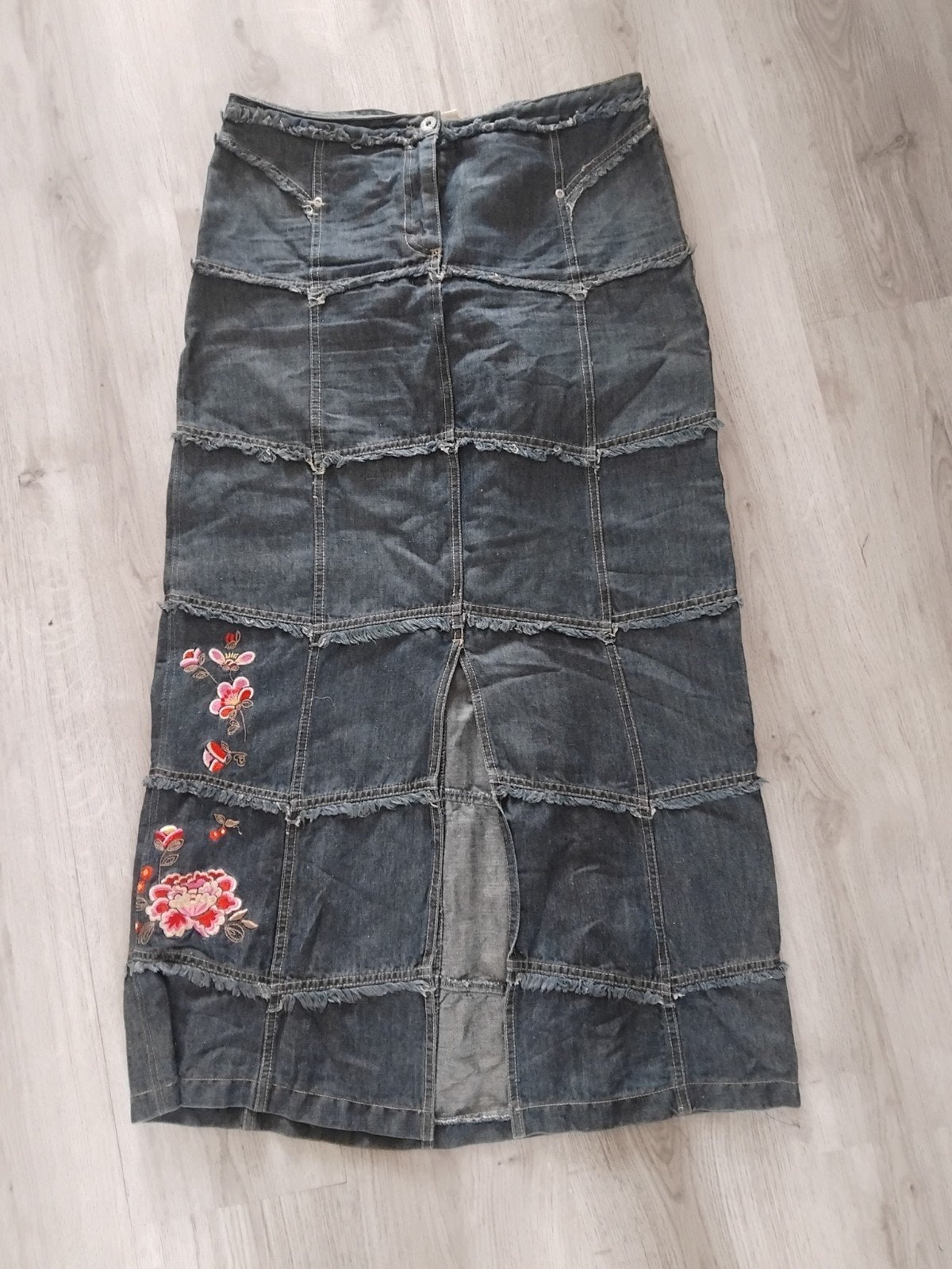 Vintage Patchwork Denim Skirt Oilily maat 44, Oilily, Blauw, Maat 42/44 (L), Ophalen of Verzenden