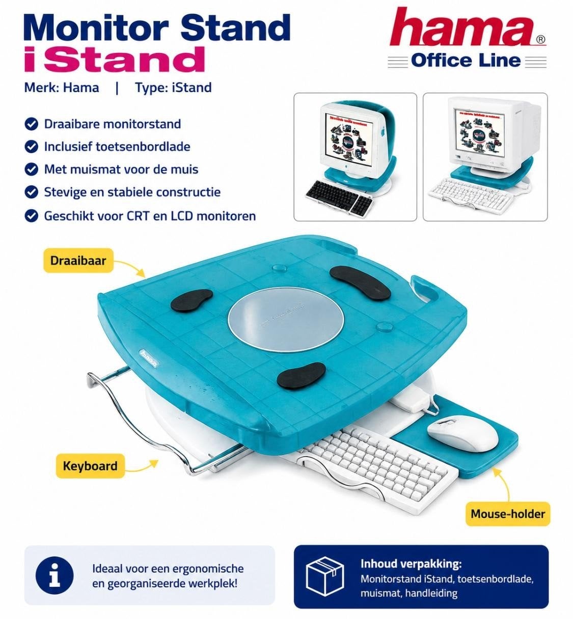 Hama iStand Monitorstandaard met toetsenbordlade, Ophalen of Verzenden, Gebruikt