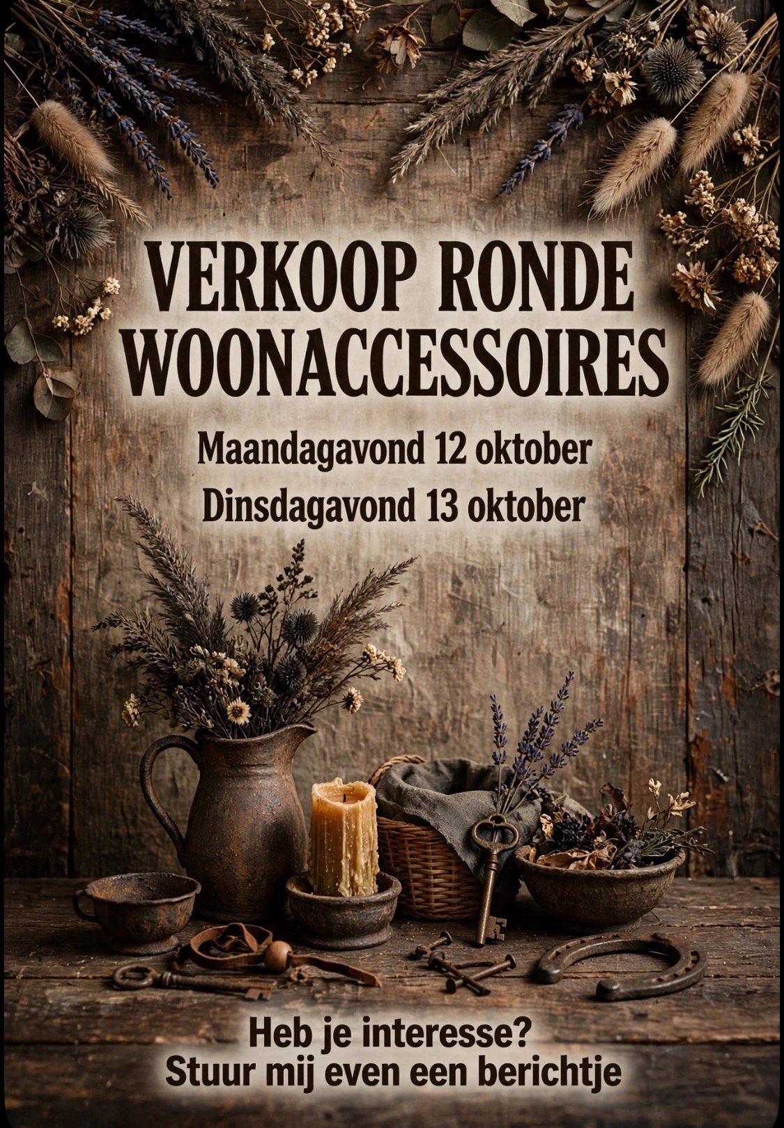 Verkoopronde woondecoratie stoer sober landelijke stijl, Ophalen, Zo goed als nieuw