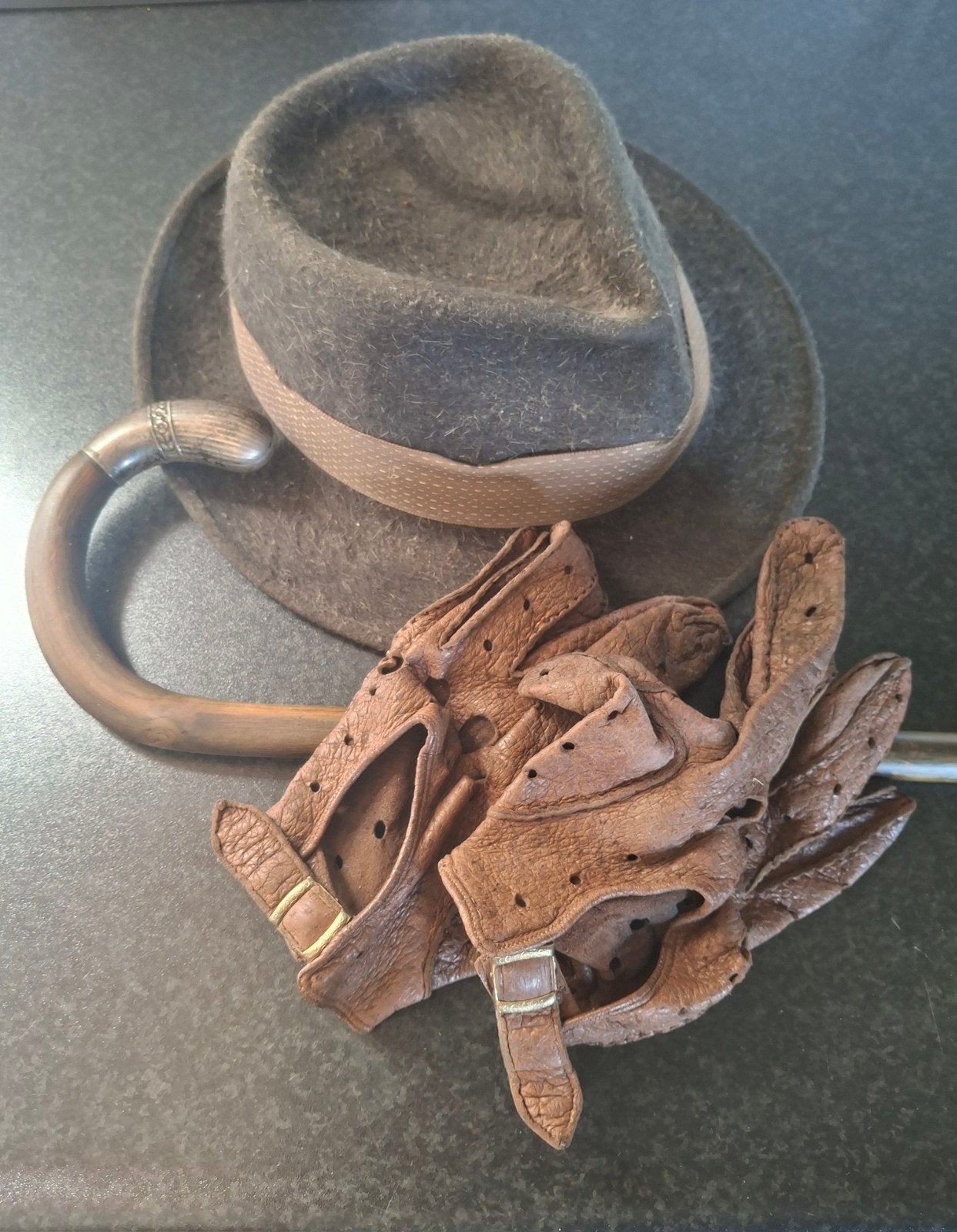 Hoed, wandelstok en handschoenen., Antiek en Kunst, Ophalen of Verzenden