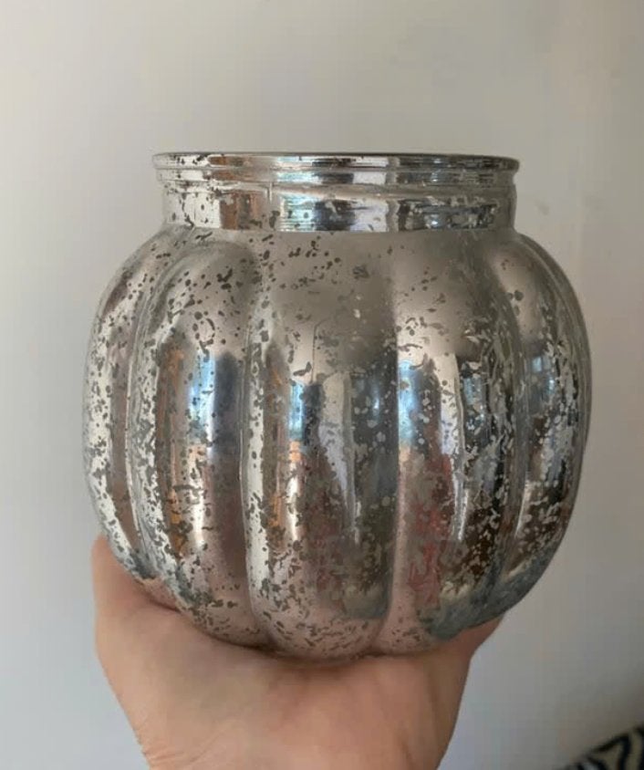 Set van 2 zilverkleurige glazen vazen/windlichten, Ophalen of Verzenden, Geschikt voor droogbloemen, Zilver, Glas