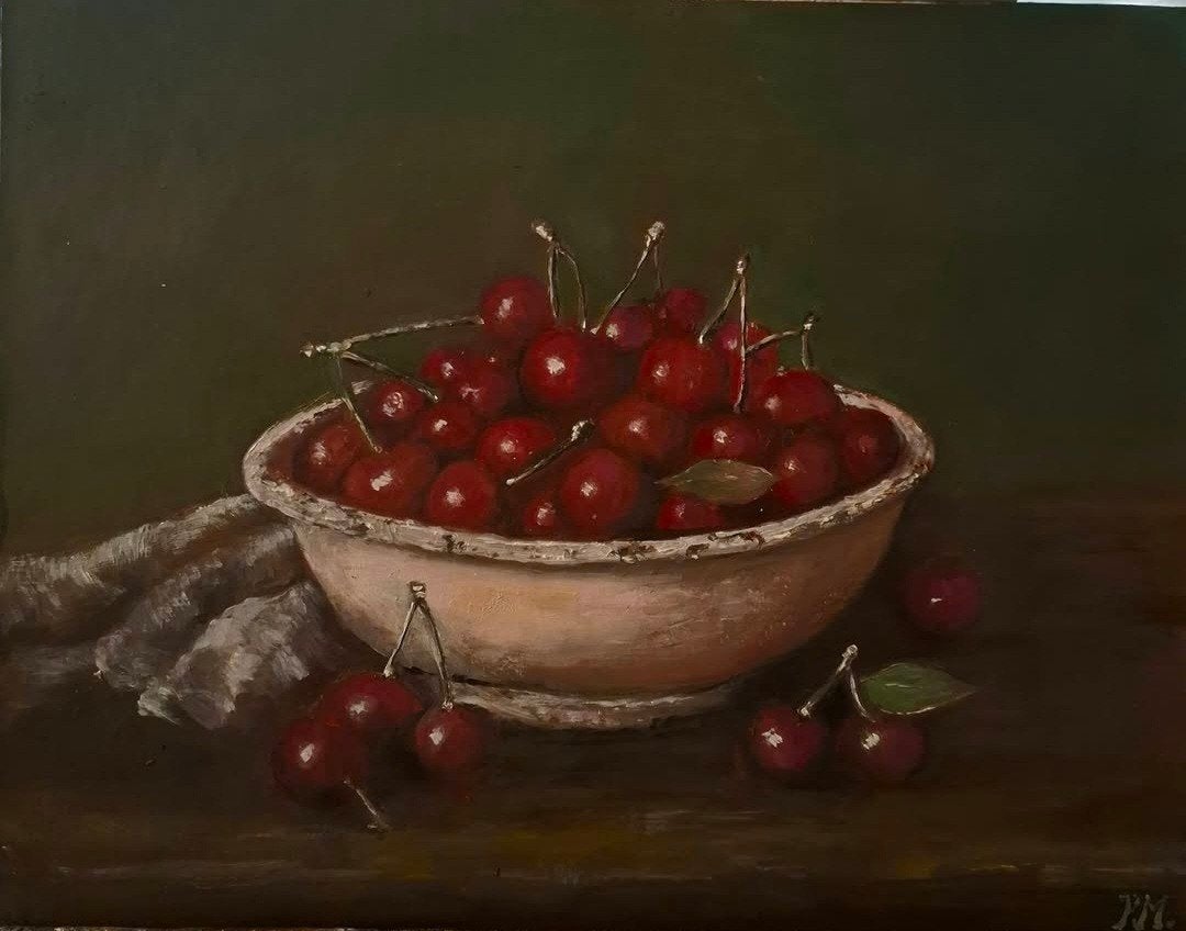 schilderij stilleven kersen, Ophalen of Verzenden