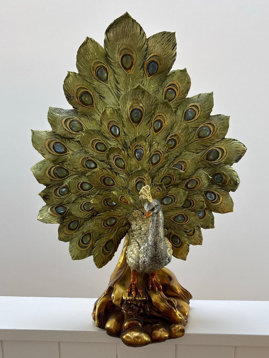 Pauw decoratiebeeld - Goud/groen/blauw, Ophalen