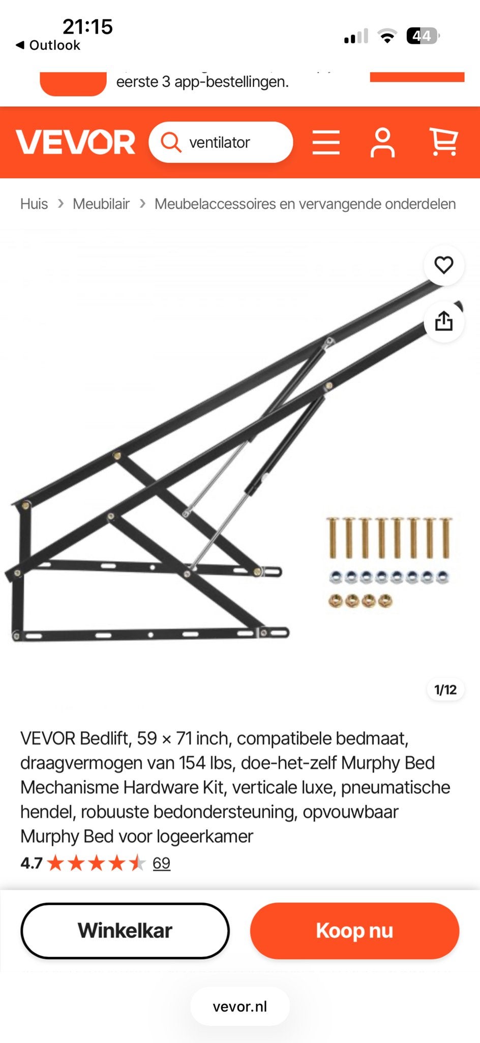 VEVOR Bedlift Bedmechanisme - 150 lbs draagvermogen, Ophalen, Verstelbaar, Zwart, Overige maten