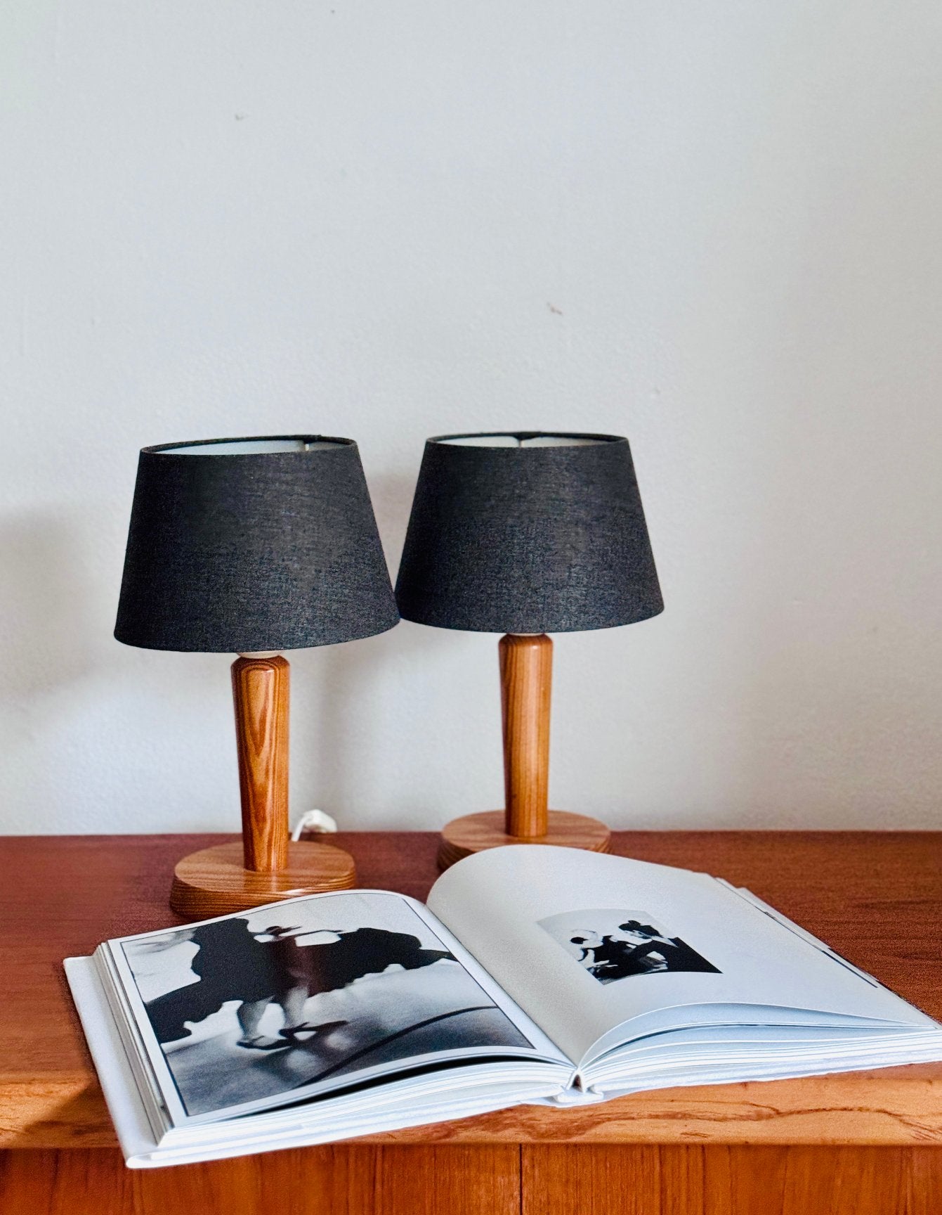 Set vintage minimalistische grenen lampjes scandinavisch, Zo goed als nieuw, X, Vintage, E27 (groot)
