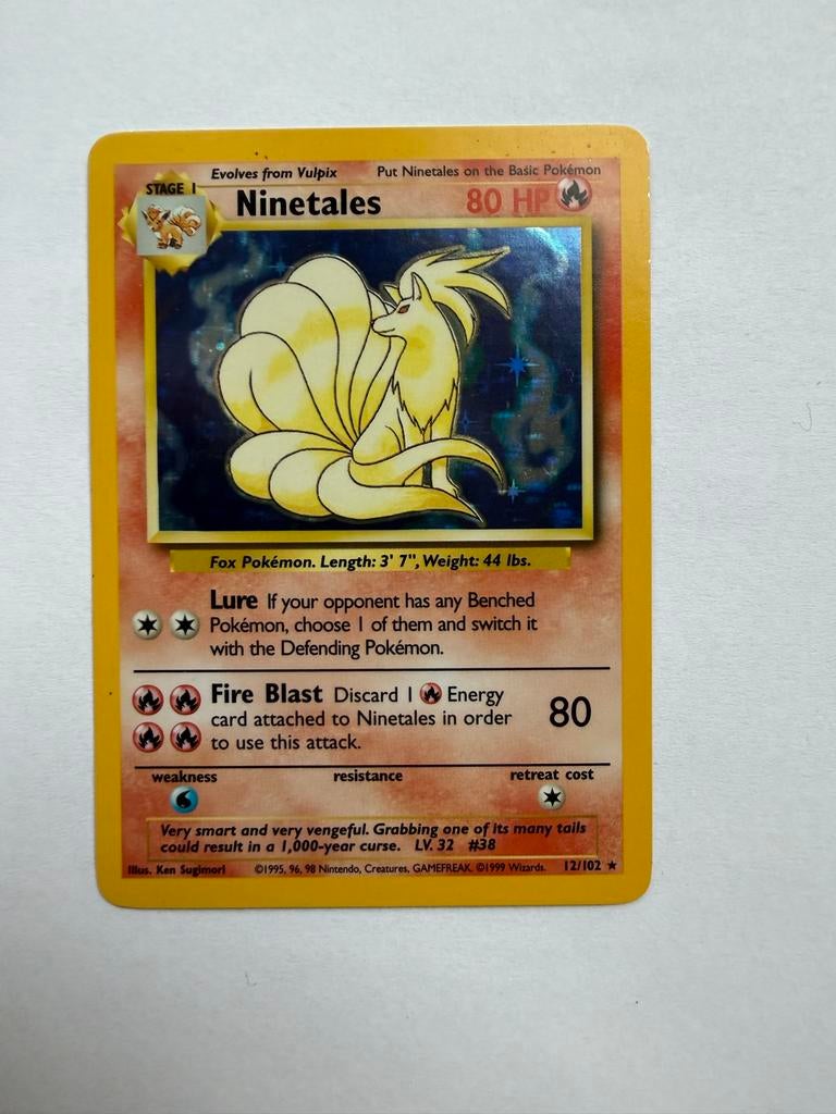 Ninetales Holo 12/102 Base Set Pokémon Kaart, Ophalen of Verzenden, Zo goed als nieuw, Losse kaart, Foil