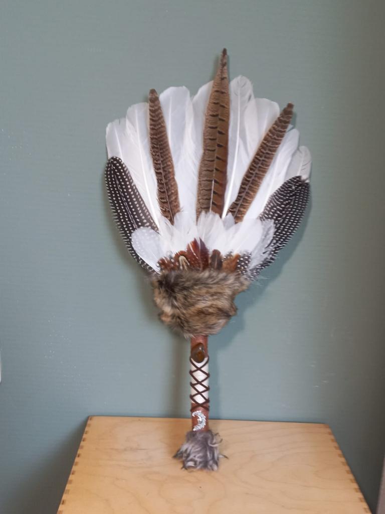 Smudge veren waaier / Talking stick met fazant en parelhoen, Ophalen of Verzenden