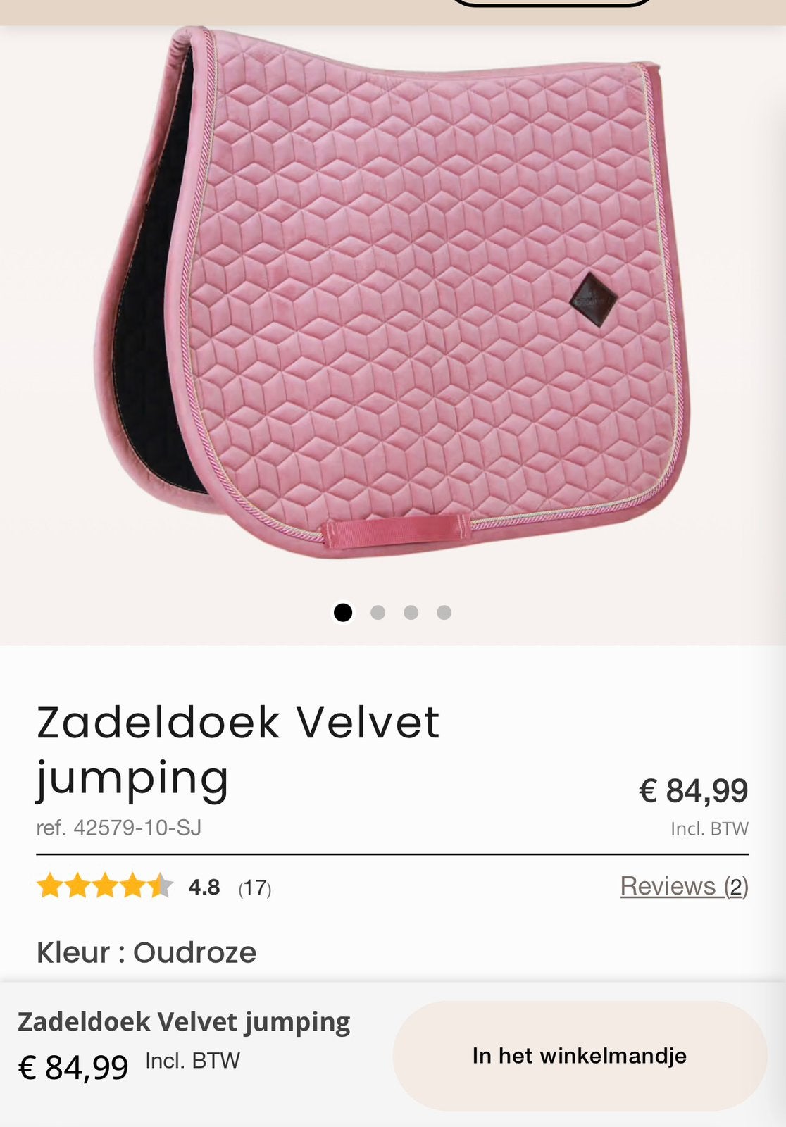 Kentucky set velvet roze, Dieren en Toebehoren, Paarden en Pony's | Dekens en Dekjes, Ophalen of Verzenden, Zo goed als nieuw